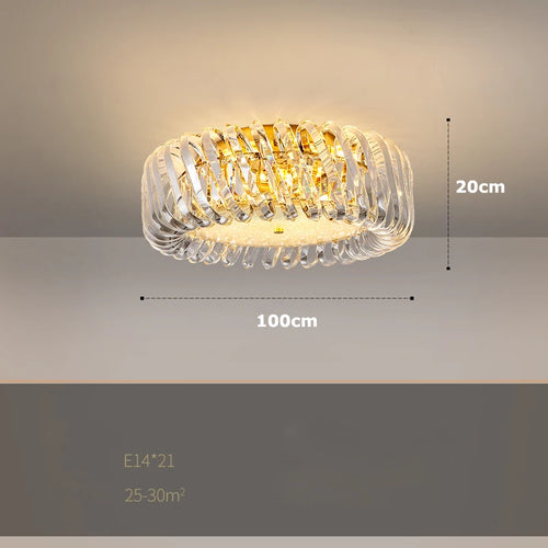 plafonnier moderne rond en cristal doré à led dimmable - vue 15 sur 16