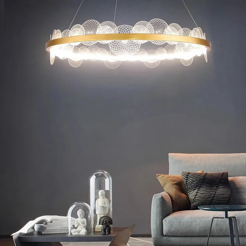 suspension nordique à anneau doré pour décoration intérieure ajustable - vue 3 sur 9