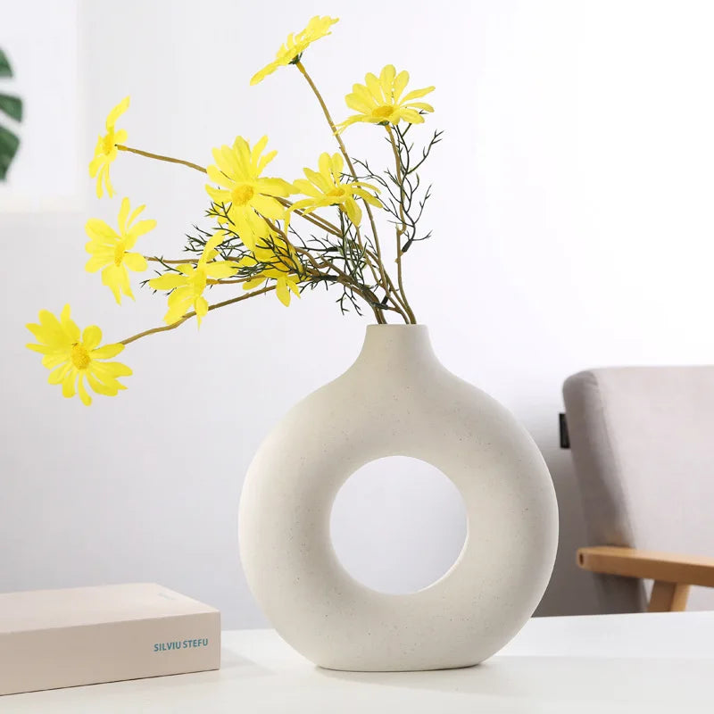 vase circulaire en céramique pour décoration intérieure et fleurs - vue 5 sur 12