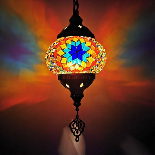 suspension en verre teinté style méditerranéen éclairage bohème romantique - vue 16 sur 16