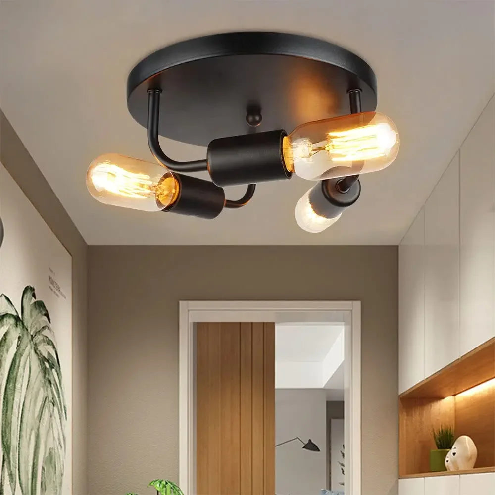 plafonnier industriel rétro à trois têtes en fer simple - vue 5 sur 8