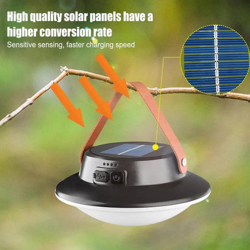 lampe de camping solaire led rechargeable 3 modes étanche portable - vue 2 sur 8
