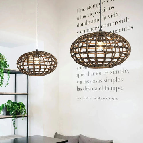 suspension en rotin design circulaire pour éclairage intérieur - vue 2 sur 7