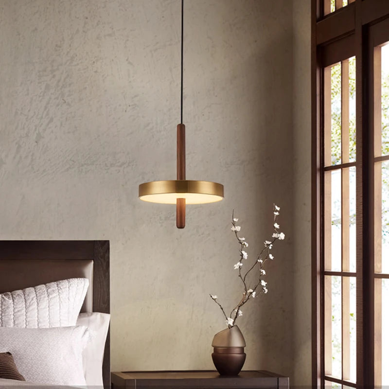 lustre nordique en bois et métal doré réglable pour intérieur - vue 4 sur 7