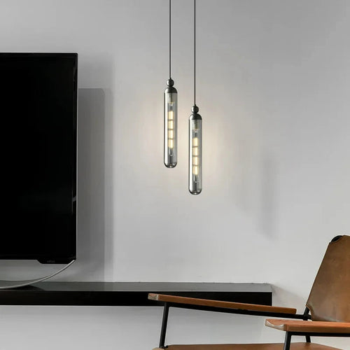 lustre en verre transparent avec cordon réglable en cuivre - vue 2 sur 8