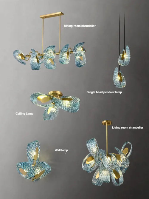 lustre moderne en verre design feuille de paon led suspendu - vue 7 sur 21