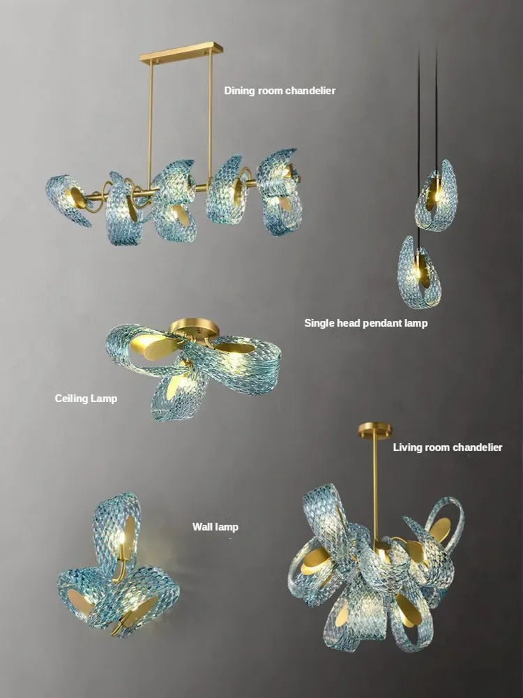 lustre moderne en verre design feuille de paon led suspendu - vue 6 sur 21