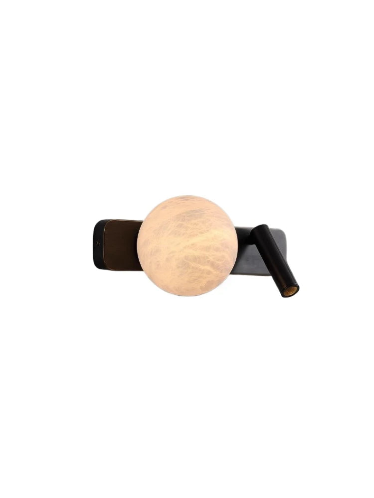Modern Minimalist Black Rotatable All Copper Natural Marble Wall Lamp, Bedroom Bedside Lamp, Light Luxury Living Room Wall Lamp - vue 6 sur 7