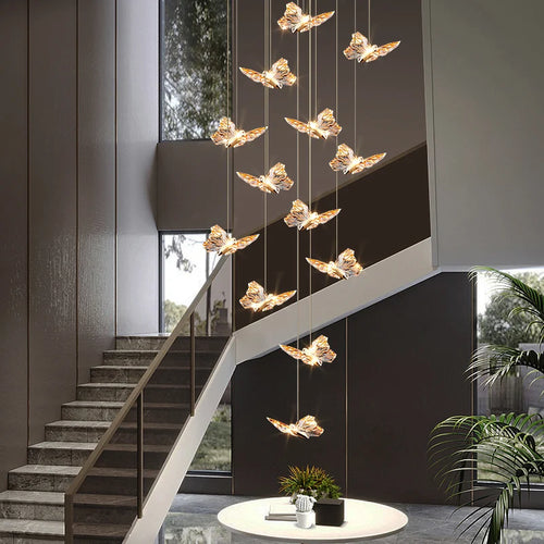 lustre long nordique postmoderne papillon acrylique luxe villa - vue 2 sur 18