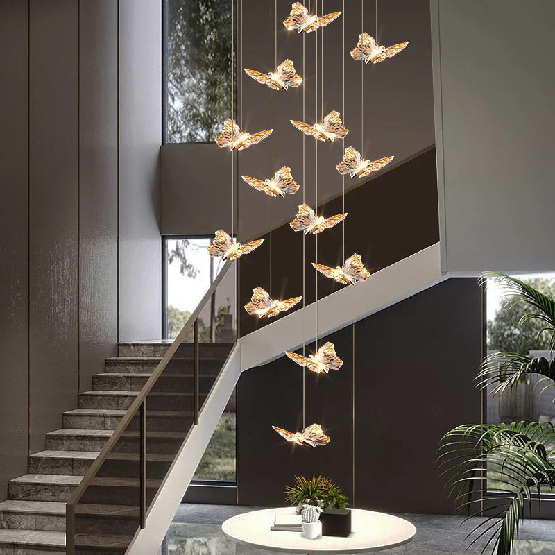 lustre long nordique postmoderne papillon acrylique luxe villa - vue 1 sur 18