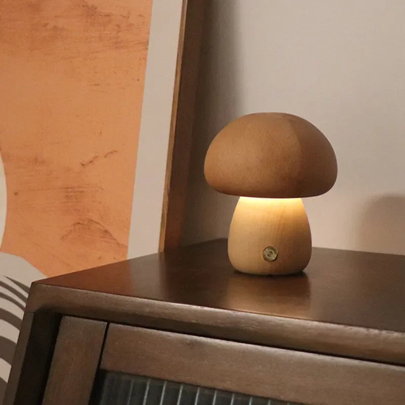 Lampe led champignon veilleuse en bois avec interrupteur tactile - vue 9 sur 11