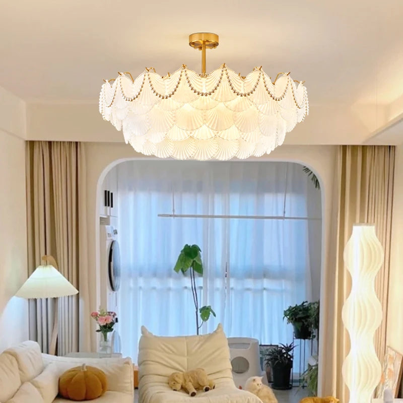lustre de luxe en forme de coquille en cristal feng shui - vue 3 sur 11