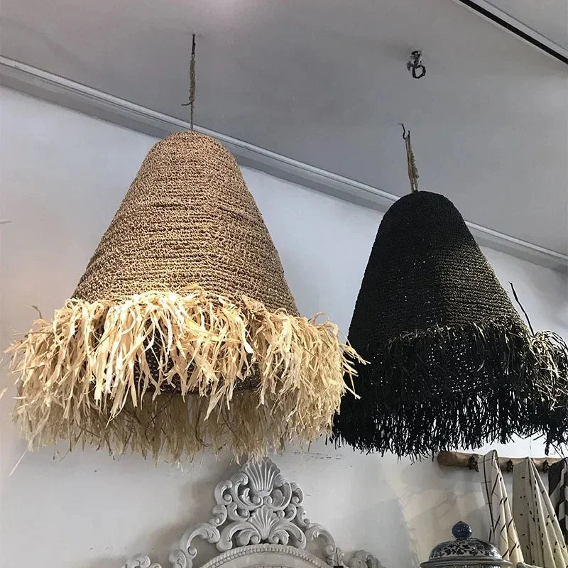 suspension en rotin rétro style wabi sabi pour décoration intérieure - vue 5 sur 11