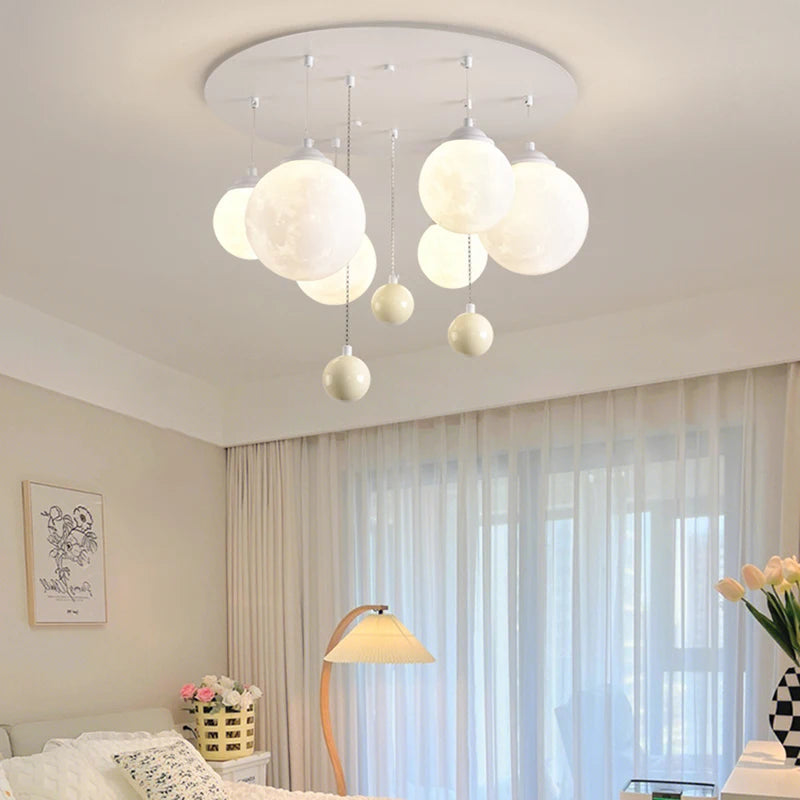 lustre design 3d led lune boule ronde suspension intérieur - vue 3 sur 10