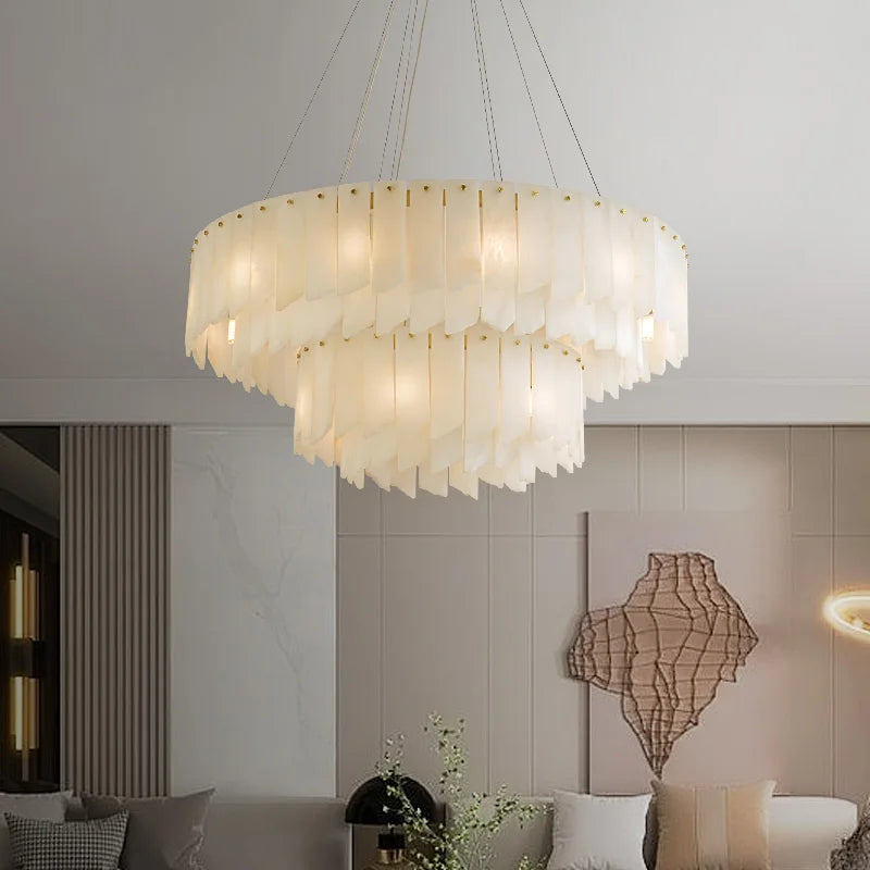 lustre design moderne en marbre naturel espagnol led - vue 3 sur 11