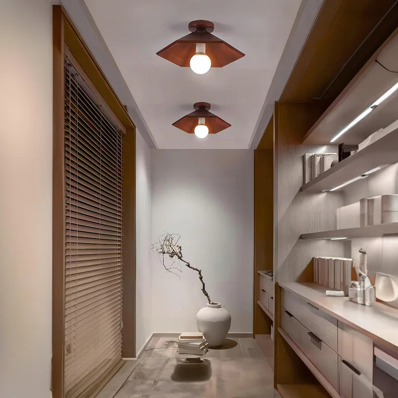 Walnut wood Brass lighting, Modern Minimalism Wabi-sabi Style, Ceiling light for Porch, Entrance, Corridor, Balcony - vue 4 sur 10