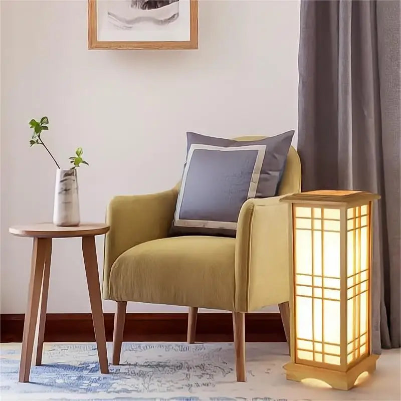 lampadaire japonais en bois massif pour intérieur lumineux - vue 3 sur 9