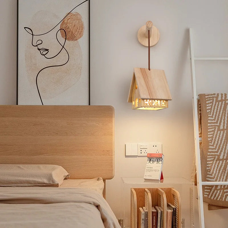 lustre en bois massif pour chambre d'enfant style minimaliste LED - vue 3 sur 6