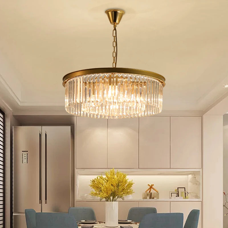 suspension rétro en métal doré design avec cristal à LED - vue 6 sur 26