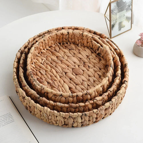 plateau de rangement tissé paniers en jacinthe d'eau pour service et rangement - vue 2 sur 9