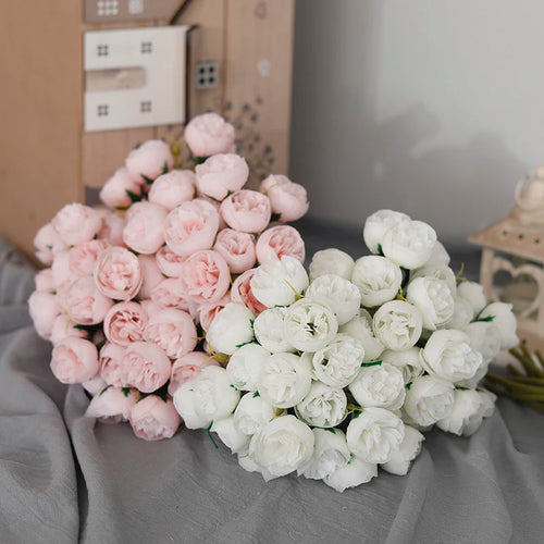 bouquet de 27 roses et pivoines artificielles en soie décoratif - vue 6 sur 12
