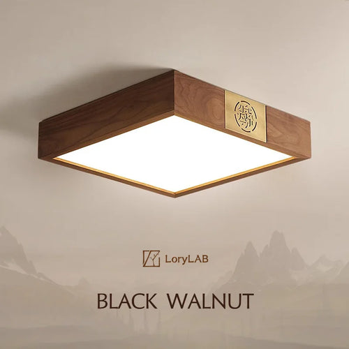 Walnut Wood Square Zen, Wabi-sabi Modern Vintage style, Ceiling light for Living Room, Bedroom, dining Room, Study Room - vue 2 sur 8