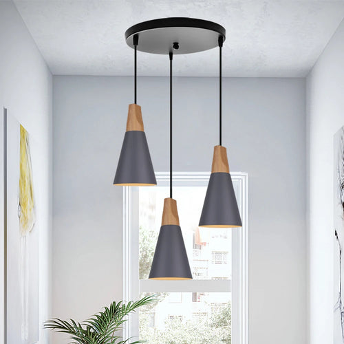 suspension macaron nordique en bois 3 têtes pour bar restaurant - vue 2 sur 24