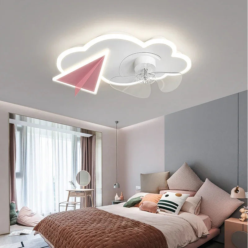 plafonnier ventilateur avec lumières design avion télécommande pour enfants - vue 4 sur 8