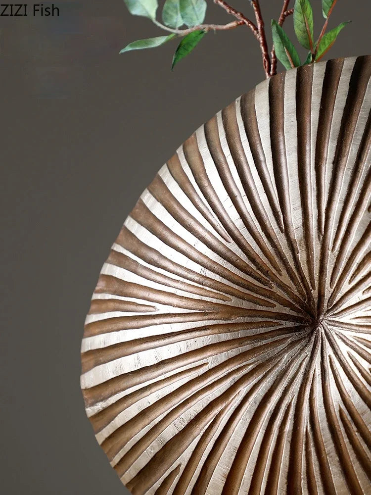 vase floral en résine à fleurs moderne rayures bois - vue 4 sur 10