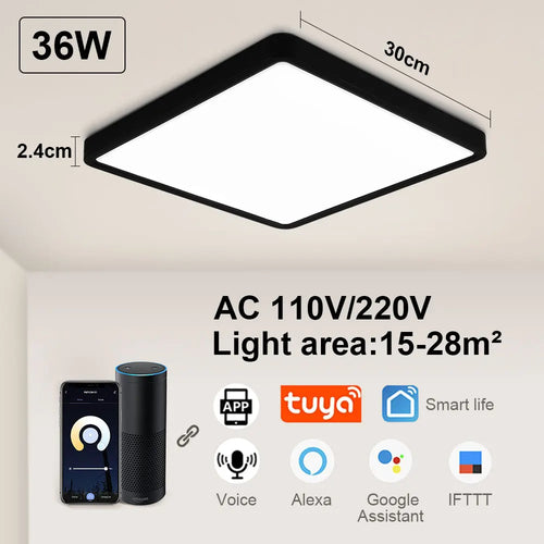 Tuya Smart LED plafonnier App commande vocale Alexa Google télécommande plafonniers carrés salon chambre éclairage - vue 11 sur 22