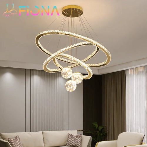 lustre moderne en verre cristal avec lumière LED étoile - vue 2 sur 13
