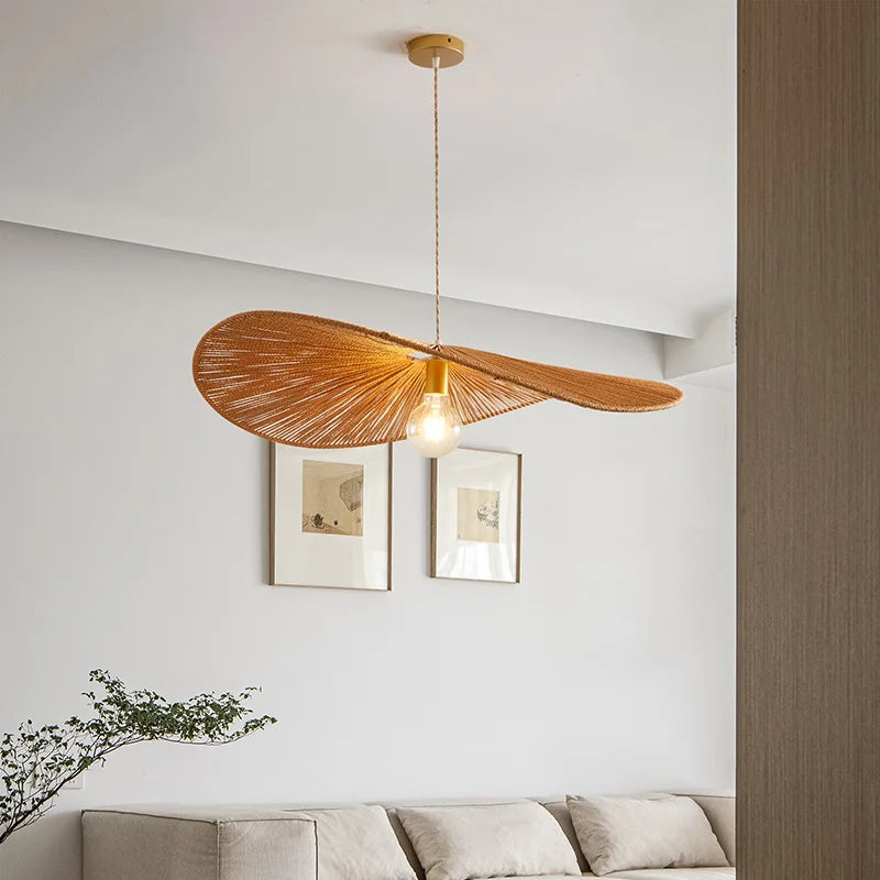 lampe suspendue en rotin tissé style sud-est asiatique - vue 3 sur 8