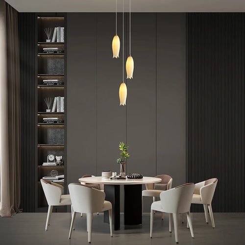 lustre en céramique tulipe pour lampe suspension led rotation duplex - vue 3 sur 11