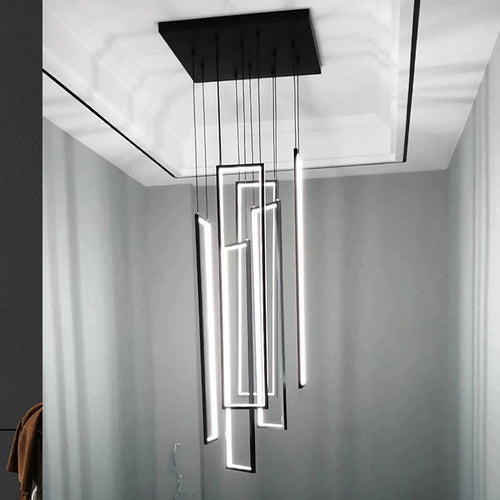 Grand lustre Or noir LED maison intérieur salon escalier Hall rectangulaire - vue 5 sur 15