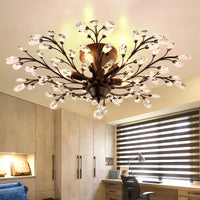 lustre vintage en métal noir avec suspensions en cristal pour intérieur moderne