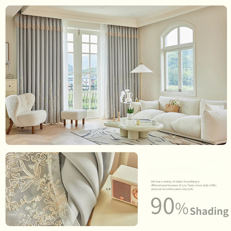 Rideau occultant motif floral style simple salon chambre - vue 12 sur 12