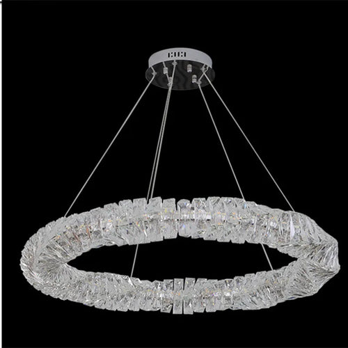 suspension moderne à intensité variable avec télécommande en cristal et acier - vue 3 sur 21