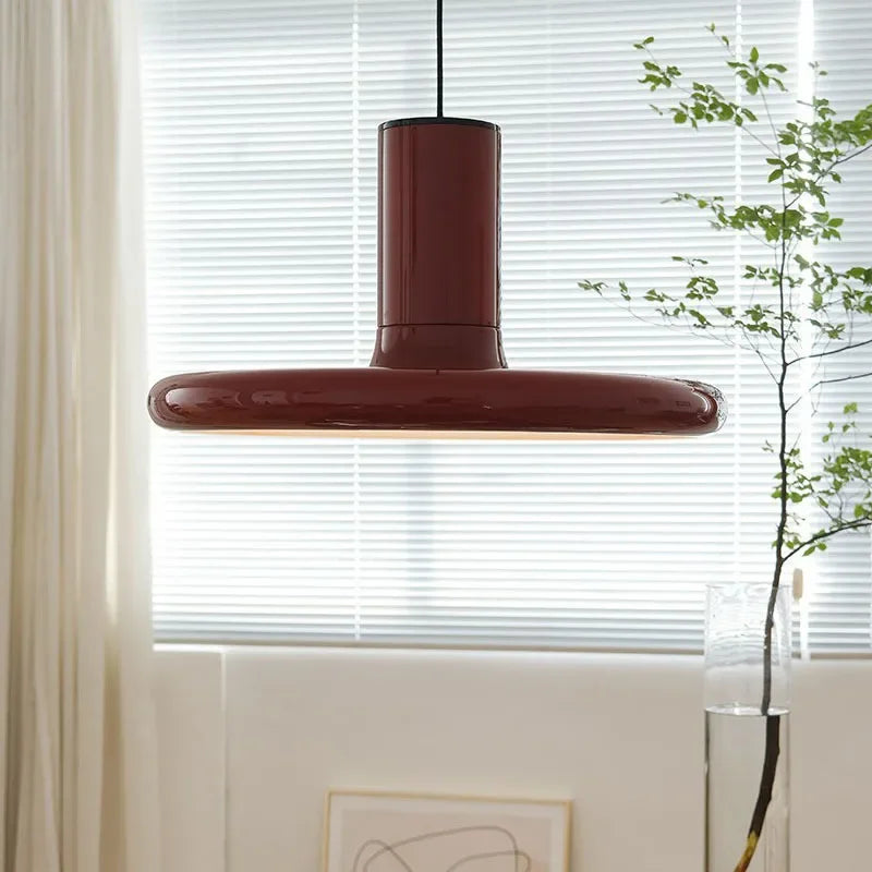 SANDYHA rétro nordique ovni rouge disque volant suspension lampe couleur unie Led chambre salon salle à manger lumière décor à la maison lustre - vue 3 sur 7