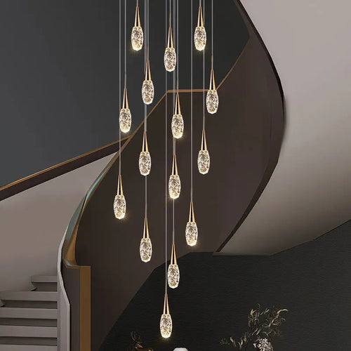 lustre d'escalier duplex lumière moderne de luxe rotatif en cristal - vue 3 sur 17