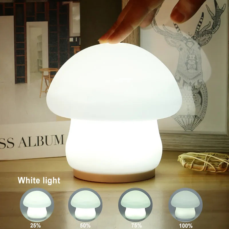 Champignon veilleuse LED Silicone capteur tactile batterie lampe chambre décor bébé chevet décoration lampes cadeau de noël - vue 3 sur 8
