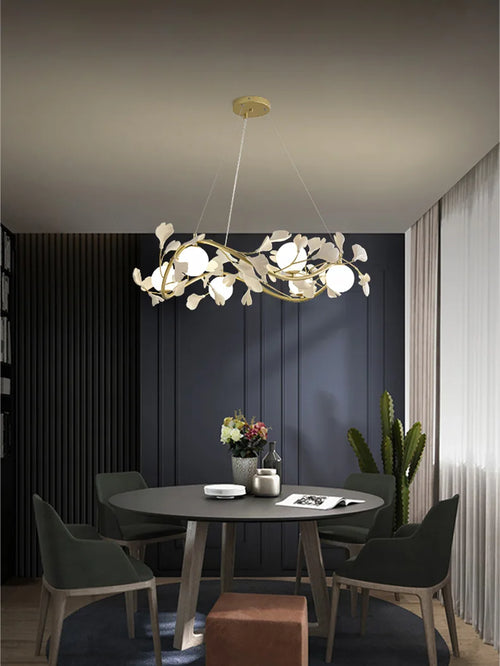 lustre en feuilles de ginkgo avec éclairage led décoratif moderne - vue 3 sur 8