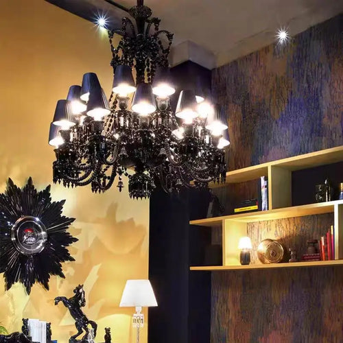 lustre en cristal noir européen avec lampe à bougie à led - vue 4 sur 16