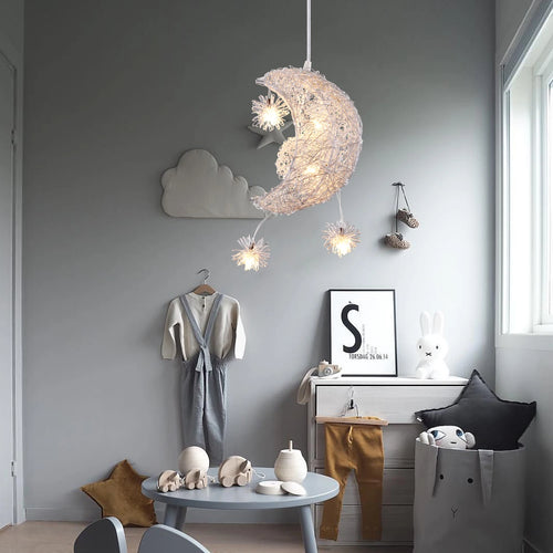 lustre led romantique moderne en forme de lune et étoile - vue 2 sur 14
