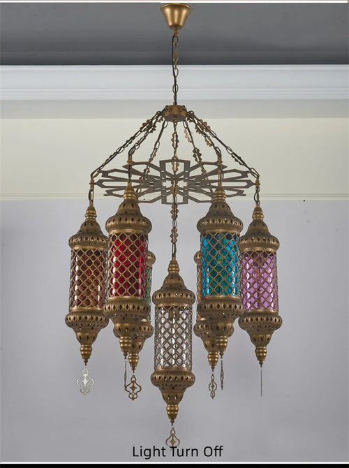 lustre industriel rétro en fer et verre coloré pour établissements asiatiques - vue 4 sur 14