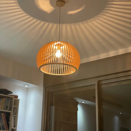 cage à oiseaux en bois luminaire suspension tom bois - vue 4 sur 9