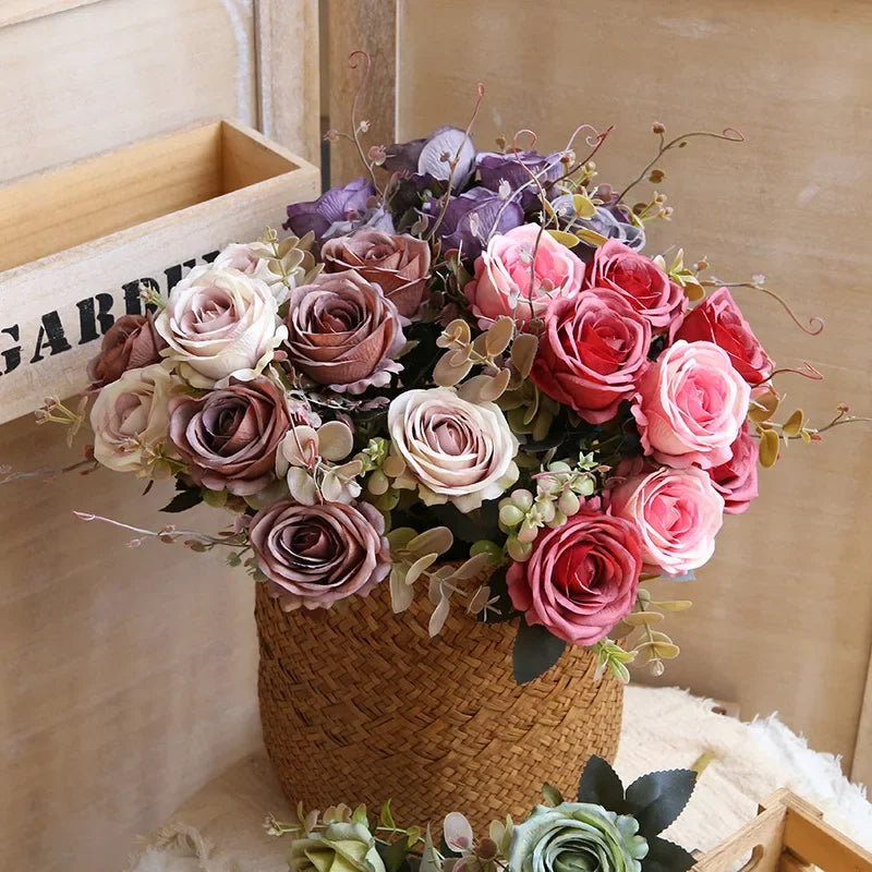 bouquet de roses artificielles en soie pour décoration intérieure - vue 5 sur 13