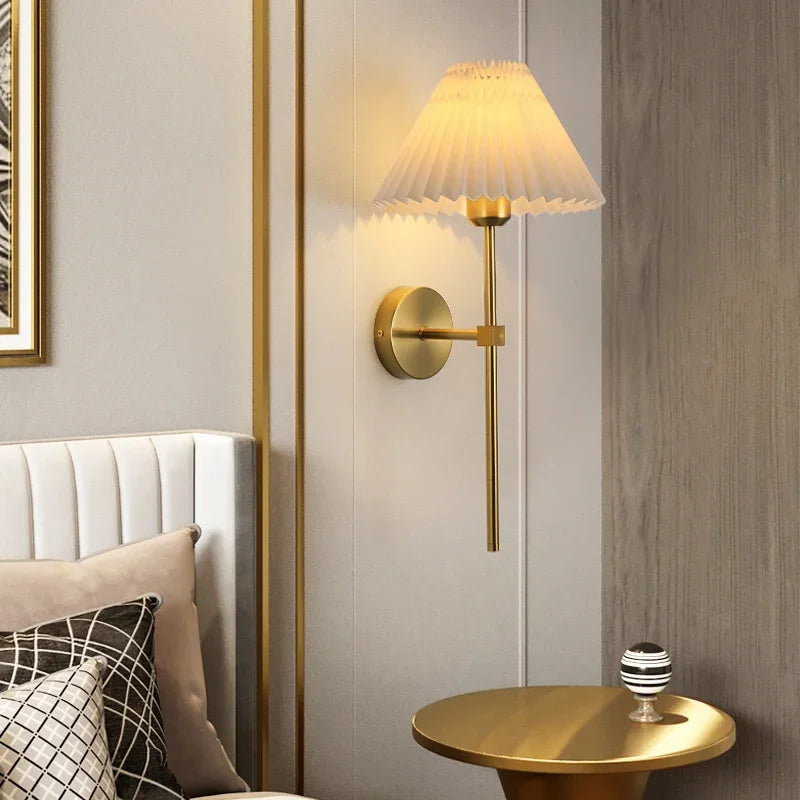 applique murale moderne plissée tissu éclairage hôtel nordique créatif - vue 2 sur 10
