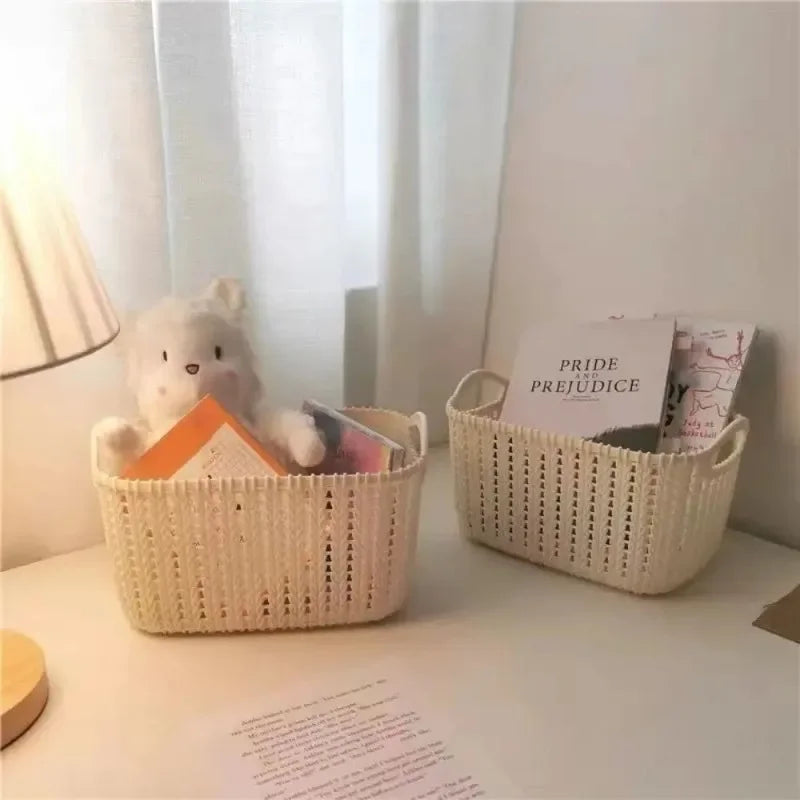 boîte de rangement en rotin avec poignée pour bureau et vêtements - vue 3 sur 8
