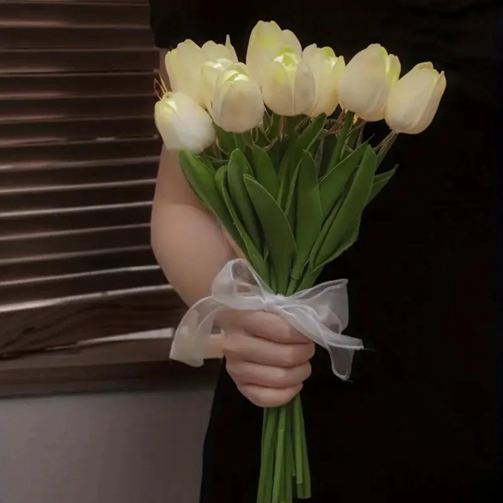 lampe tulipe décorative avec fleurs artificielles pour intérieur - vue 5 sur 8