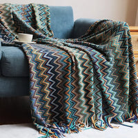 plaid boheme tisse doux avec pompons pour canape